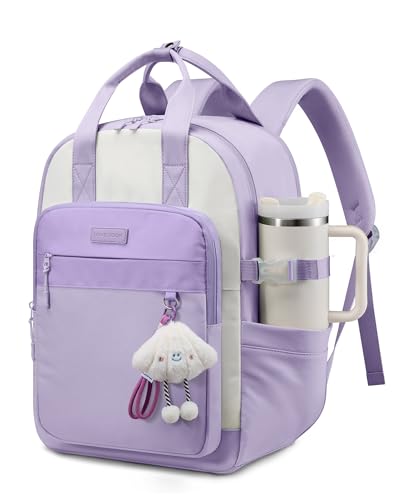 LOVEVOOK School Backpacks for Teen Girls Fits 15.6" Laptop, Lightweight Middle High School Bookbag with Large Bottle Holder for Kids, 30L Cute College Backpacks for Students Back to Schools,Purple - color: Beige- Plum-lavender, size: 15.6 inch
