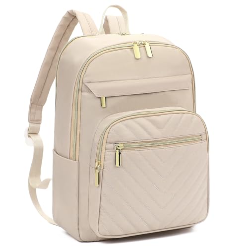 GAEKEAO Laptop Backpack Purse for Women 15.6 Inch Travel Computer Bags Fashion Casual Daypacks for Work College Business Beige - color: White