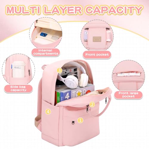 GAXOS Cute Backpack for School Aesthetic Backpack Purse for Women Girls Pink Book Bag Korea Style Bookbag - color: Pink