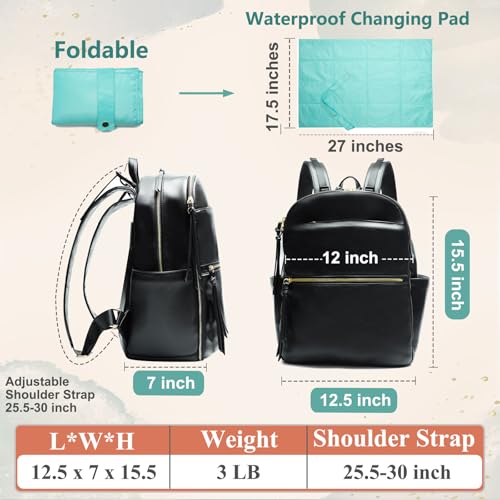 MOMINSIDE Diaper Bag Backpack Leather Diaper Bag with 6 Insulated Pockets, Baby Bag for Mom Dad, Baby Registry, Changing Pad, Stroller Straps,Diaper Backpack Diaper Bag Leather (Black) - color: Black