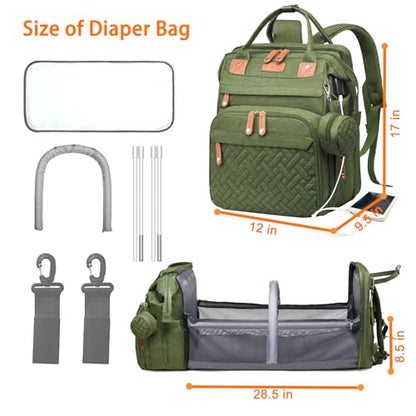 Astro alan Baby Diaper Bags with Changing Station, Waterproof Diaper Bag Backpack for Moms Dads with USB Charging Port, Baby Shower Gifts, Large Capacity diaper backpack, Green - color: Green