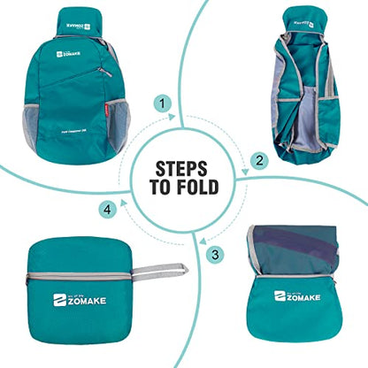 ZOMAKE Lightweight Packable Backpack 20L,Foldable Backpacks Small Daypack for Hiking Water Resistant Day Bag for Travel(Lake Green) - color: Lake Green