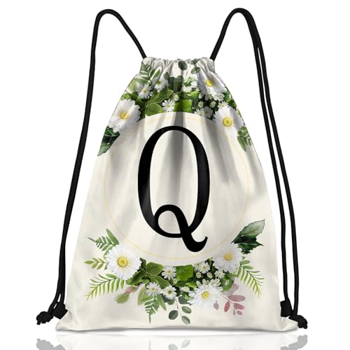 Initial Letter Drawstring Backpack String Sports Gym Bags Waterproof Sackpack Cute for Men Women Beach (13"×17") (Letter-Q) - color: Letter-q
