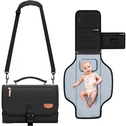 Portable Diaper Changing Pad with Shoulder Strap, Detachable Travel Changing Pad with Baby Wipes Pocket, Gifts for Baby Shower, Newborn Girls and Boys (Black) - color: Midnight Black