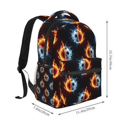 Casual Sports Backpack Ice Water Fire Flame Soccer Ball, Lightweight Gym Daypack with Water Bottle Holder for Men Women and Beach - color: Pattern (264)
