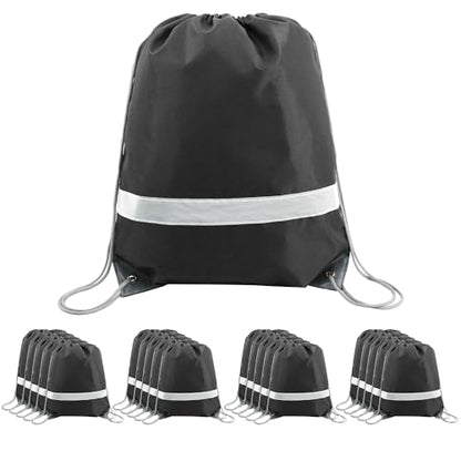 BeeGreen Drawstring Backpack Bags 20,30,50 Packs Reflective String Bags for Gym Sport Trip Cinch Sack DIY for Women Men - color: Black Flective