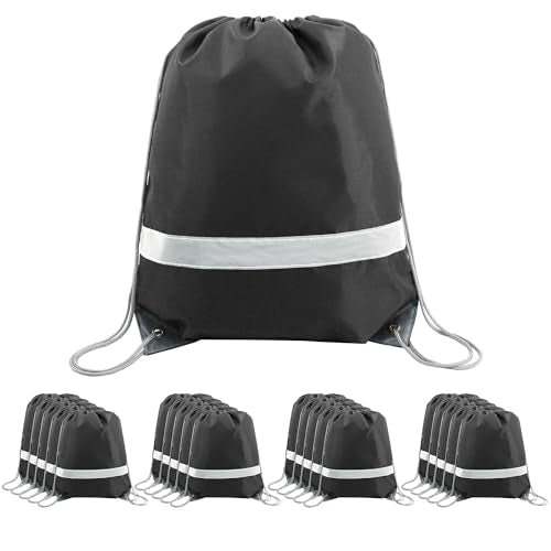 BeeGreen Drawstring Backpack Bags 20,30,50 Packs Reflective String Bags for Gym Sport Trip Cinch Sack DIY for Women Men - color: Black Flective