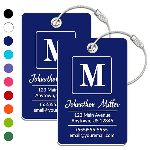 Personalized Luggage Tag | 2 Pack | Custom Luggage Tags for Suitcases | Kids Backpack Tag | 10 Color Options & Choose Font, Font Color - color: Dark Blue, size: 2 pack - Large