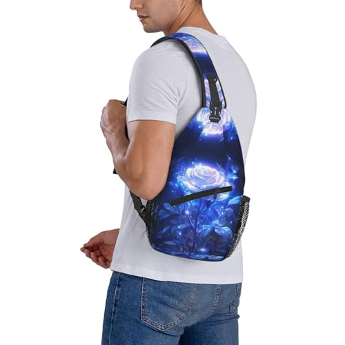 Glowing Blue Rose Outdoor Crossbody Shoulder Bag For Unisex Young Adult Hiking Bicycling - color: 13