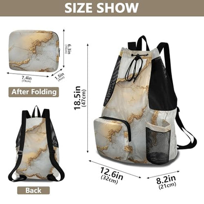 Drawstring Backpacks Camp Bag With Water Bottle Holder Athletic Cinch Sack Waterproof Marble White Neutral - color: Color 19