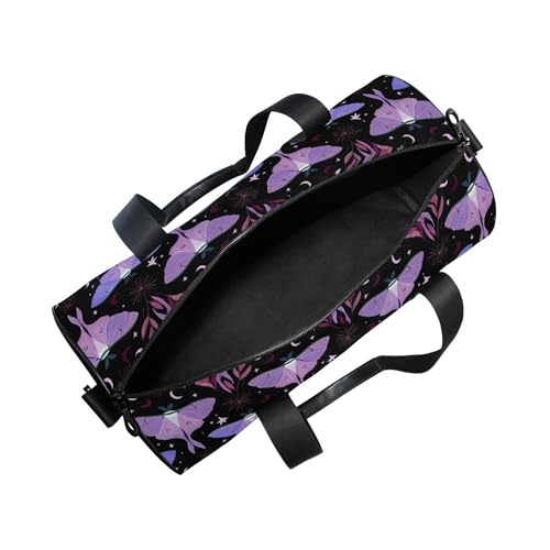 MNSRUU Sports Duffel Bags, Purple Moth Athletic Gym Bag Overnight Workout Travel Tote Luggage for Men Women Yoga - color: Moths I18589