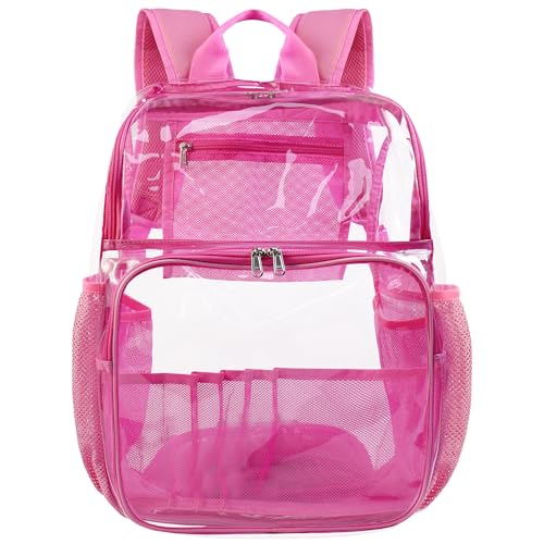 Clear Backpack,See Through Backpack School Approved Heavy Duty Clear Backpack Transparent Bookbag for College Work Travel Security,Pink - color: Pink