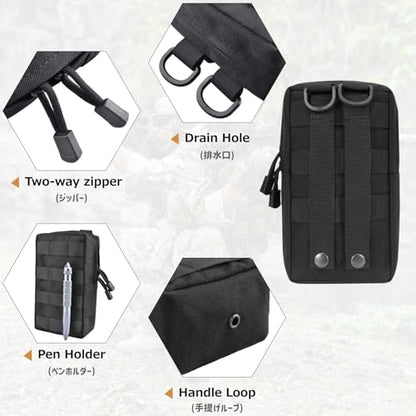 Azarxis Molle Pouches, Tactical Compact EDC Small Utility Pouch Waist Bags Sundries Storage Admin Organize Gear Gadget for Military Backpack - color: #01 Green - 8.28"x4.33" - 2 Pack
