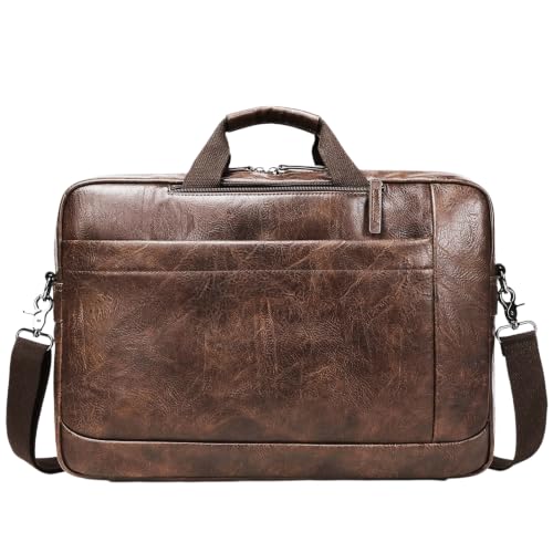 Faux Leather Messenger Bag for Men 17-17.3 Inch: Convertible 3 in 1 Backpack Laptop Bag Briefcase Computer Handbags Shoulder Crossbody Bag with Padded Laptop Sleeve for Work College Travel, PU Coffee - color: Pu Brown Coffee