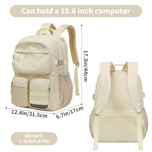 Lohol Water Resistant Backpack with Multifunctional Pockets for Teens, Durable Bookbag fits 15.6 inch Laptop for School Travel College, 25L (Beige) - color: Beige