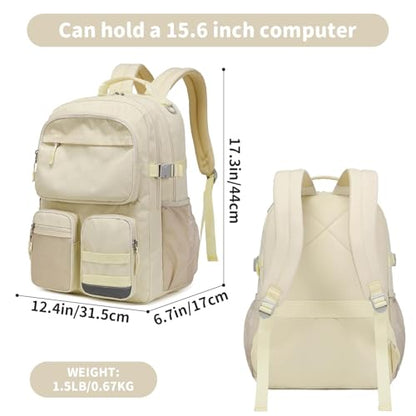 Lohol Water Resistant Backpack with Multifunctional Pockets for Teens, Durable Bookbag fits 15.6 inch Laptop for School Travel College, 25L (Beige) - color: Beige