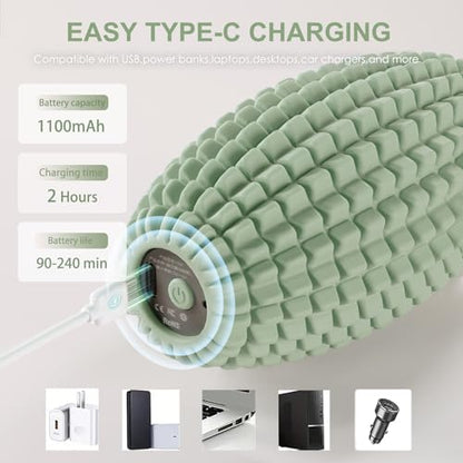 Silicone Vibrating Massage Ball with Rolling Head, 3-Speed Myofascial Massage Roller for Plantar Fasciitis Relief, Hip & Psoas Release, Trigger Point Therapy for Neck, Back, Foot (Green) - color: Green