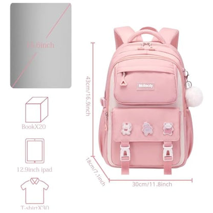 School Backpacks for Girls, Middle Schoolbag Elementary Student Bookbag, Large Casual School Daypacks for Teens Girls (Pink) - color: Pink