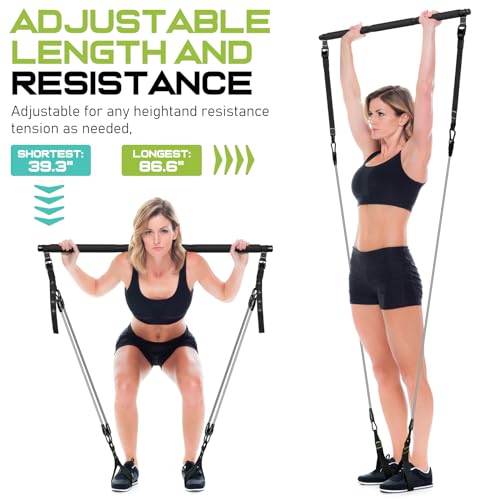 Pilates Bar Kit with Resistance Bands, Multifunctional Pilates Bar for Women & Men with Heavy-Duty Metal Adjustment Buckle, Pilates Home Equipment for Full BodyWorkouts - color: Black