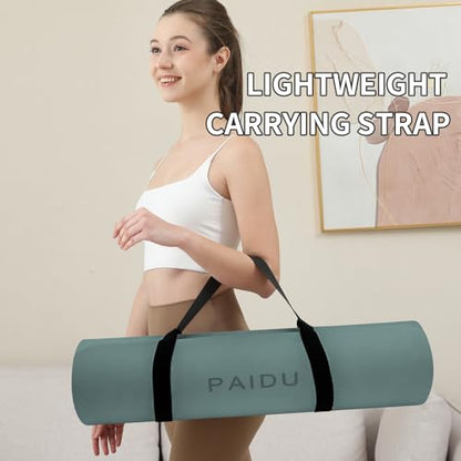 PAIDU Yoga Mat Non Slip Anti-tear,extra thick-2/5 inch（10MM）High Resiliency Professional POE Yoga Mats for Women Men Kids,72"x24"inch,Workout, Yoga, Pilates and Floor Exercise, with Carrier Strap - color: Deep green+Gray.