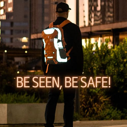 riderbag Reflective Motorcycle Backpack, Hi Viz Commuter Riding Bag | Designed by Riders for Everyday Rides with Laptop Compartment and Helmet Net. Built to Help You Be Seen. - color: Orange