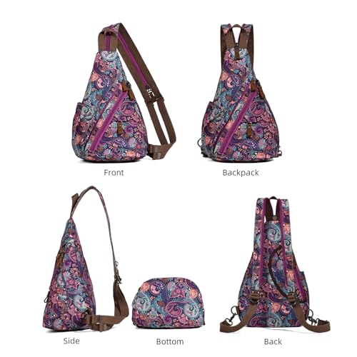 KL928 Canvas Sling Bag - Small Crossbody Backpack Shoulder Casual Daypack Rucksack for Men Women - color: Canvas-bandanna
