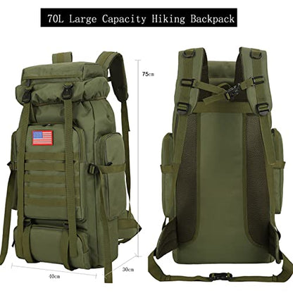 70l Hiking Backpack for Men Waterproof Military Camping Rucksack Travel Daypack - color: Armygreen