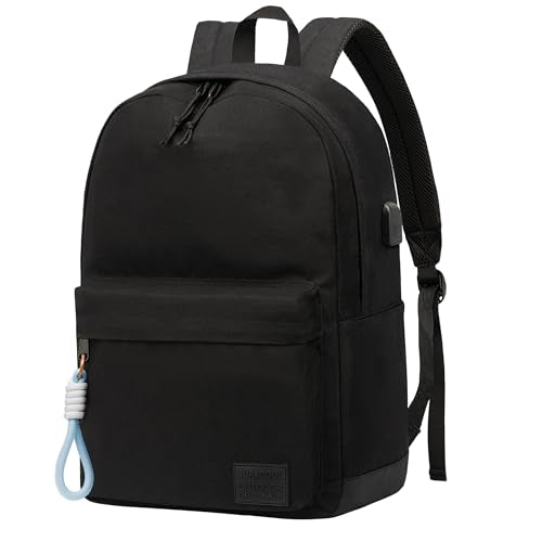 SUPACOOL Casual Laptop Backpack for Men and Women, Backpack for College, USB Charging Port, Lightweight Pack Back - color: Black and Blue, size: 20L