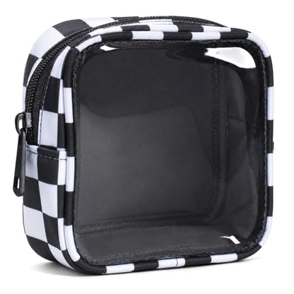 Clear Checkered Makeup Bag, Small Cosmetic Pouch with Zipper Mini Waterproof Makeup Purse Organizer Cute Cosmetic Bag Travel TSA Approved Toiletry Bag Car Organizer for Women Girls (Black) - color: Black