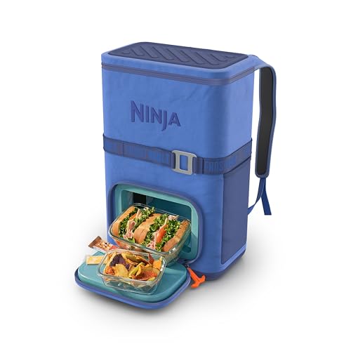 Ninja Backpack Cooler | FrostVault Go 24 Can Soft Cooler | Leakproof Zipper with Built in Can Opener, 2 Ice Packs & Dry Storage Drawer | for Hiking, Camping & More | Luminous Blue | FF124CY - color: Luminous Blue, size: 24 Can