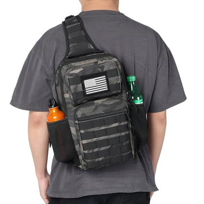 Rover Sling Pack Tactical Shoulder Sling Bag Backpack with Bottle Holder Crossbody Chest Bag, Black Camo - color: Black Camo
