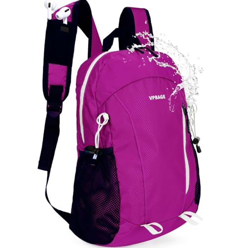 VPBAGE 15L Water-resistant Hiking Daypack for Women, Small Backpack Travel Outdoor, Lightweight Day Pack with Tool Loops - color: Purple