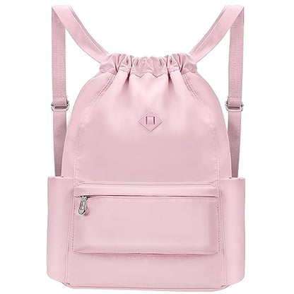 BAVELOE Drawstring Backpack with Wet Pocket Gym Backpack Water-Resistant Cinch String Bag Beach Swim for Women Men - color: Pink