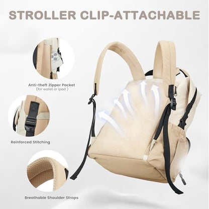 VONAL Diaper Bag Backpack, Lightweight Baby Diaper Bags, Travel Large Diaper Bag with Changing Station, Khiki Diaper Backpack for Boys Girls Newborn with Insulated Pockets, Stroller Straps - color: Khiki
