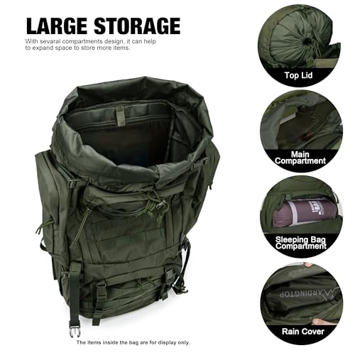 Mardingtop 60L Military Internal Frame Backpack for Hiking,Camping,Hunting,Rucksack Backpack with Rain Cover - color: Ranger Green