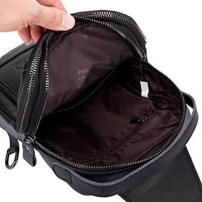 Leather Sling Bag Backpack for Men Women Outdoor Travel Hiking Business Shoulder Crossbody Chest Pouch Pack Casual Work Office Handbag Tote - color: #20black
