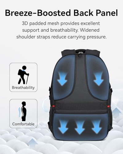 CROSSGEAR Ergonomic Laptop Backpack Reduce Shoulder Strain by 30%, 16 Inch Large Work Backpack, Lightweight Waterproof Travel Backpack, YKK Zipper, Carry-On Bookbag for Work Commute and Travel, Black - size: 16 inch