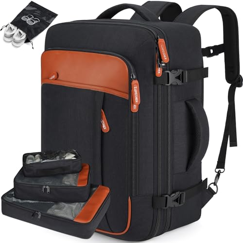Lumesner Carry on Travel Backpacks, Extra Large 40L Flight Approved Bag for Men & Women,Expandable Suitcase Backpack With 4 Packing Cubes,Water Resistant Luggage Daypack Business Weekender Bag, Black - color: Black