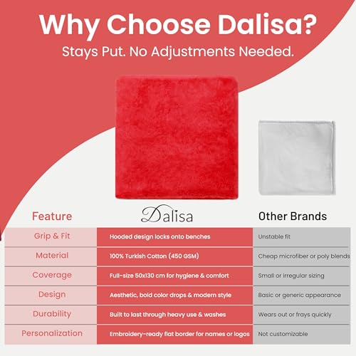 Dalisa Bench Hood Gym Towel – 100% Turkish Cotton – Non-Slip Hooded Design for Weight Benches – 450 GSM – 19.7" x 51.2" – Ultra-Absorbent, Quick-Dry Workout Towel – Made in Türkiye – Red - color: Red