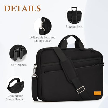 bagasin 17 17.3 inch Laptop Computer PC Shoulder Bag Carrying Case, Water-Repellent Fabric Briefcase, Lightweight Toploader, Business Casual or School - color: Black, size: 17-17.3