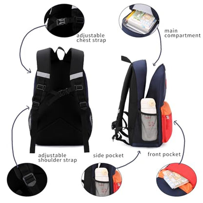 Backpack Set for Girls Boy Kids Backpack with Lunch Box for Elementary Primary Kindergarten School Bag (Navy Red Set, Large) - color: Navy Red