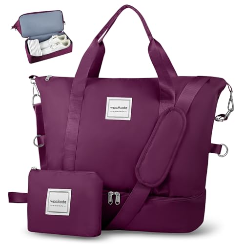 WOOMADA Weekender Bag for Women, Travel Duffel Bags with Shoe Compartment & Wet Pocket, Personal Item Bag for Airlines - color: Purple