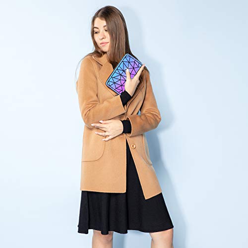 LOVEVOOK Geometric Luminous Purses and Handbags for Women Holographic Reflective Crossbody Bag Wallet - color: Zipper Wallet