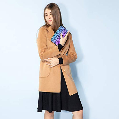 LOVEVOOK Geometric Luminous Purses and Handbags for Women Holographic Reflective Crossbody Bag Wallet - color: Zipper Wallet