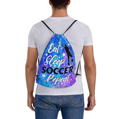 Eat Sleep Soccer Repeat Drawstring Backpack Gym String Bag Drawstring Sackpack Sport For Womens Mens - color: Soccer