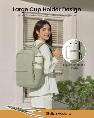 LOVEVOOK Laptop Backpack Women with Tumbler Holder, Work Travel Backpack - color: Green, size: 18 Inch