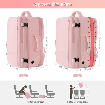 Sinaliy Large Travel Backpack for Women, 40L Carry On Backpack, 17 Inch Laptop Waterproof Backpack, College Bookbag, Backpack for Women, as Person Item Flight Approved - color: Pink
