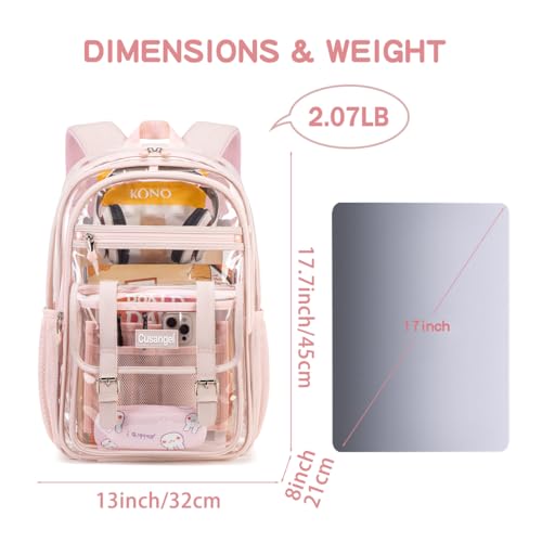 Cusangel TPU Pink Clear backpack for Girls women,18" See Through Heavy Duty Bookbag,warehouses, school and other security check locations (Pink) - color: Pink-18in