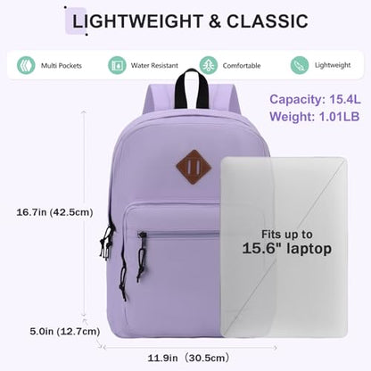 VX VONXURY Backpack for Men Women, Lightweight Kids School Bag, Classic Basic Laptop Bookbag for College Work Travel Hiking - color: Light Purple