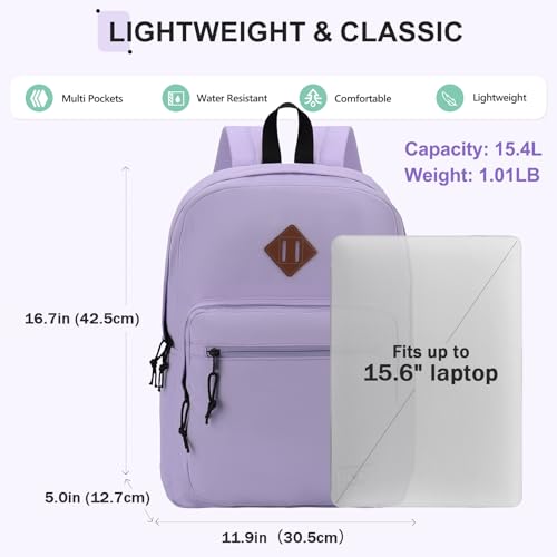 VX VONXURY Backpack for Men Women, Lightweight Kids School Bag, Classic Basic Laptop Bookbag for College Work Travel Hiking - color: Light Purple